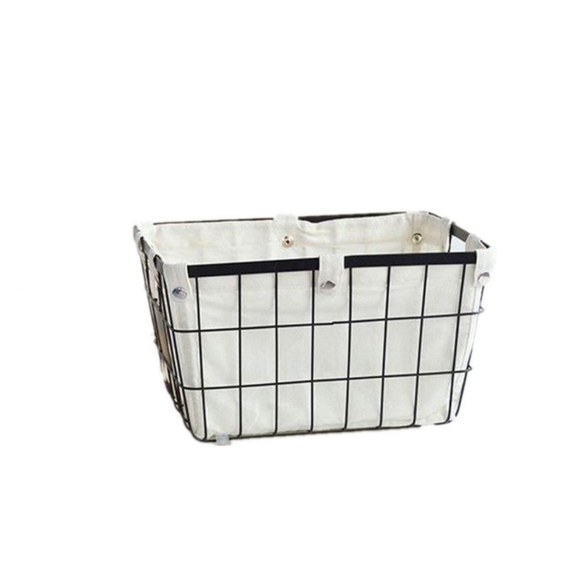 DODXIAOBEUL Handmade -Open Storage Bread Food Basket,Kitchen Cabinet and Pantry Storage Organizer Bin & Containers- Two Cut-Out Handles Wire Metal with Canvas Lining 13x10x7.5 Inches Black - Image 1